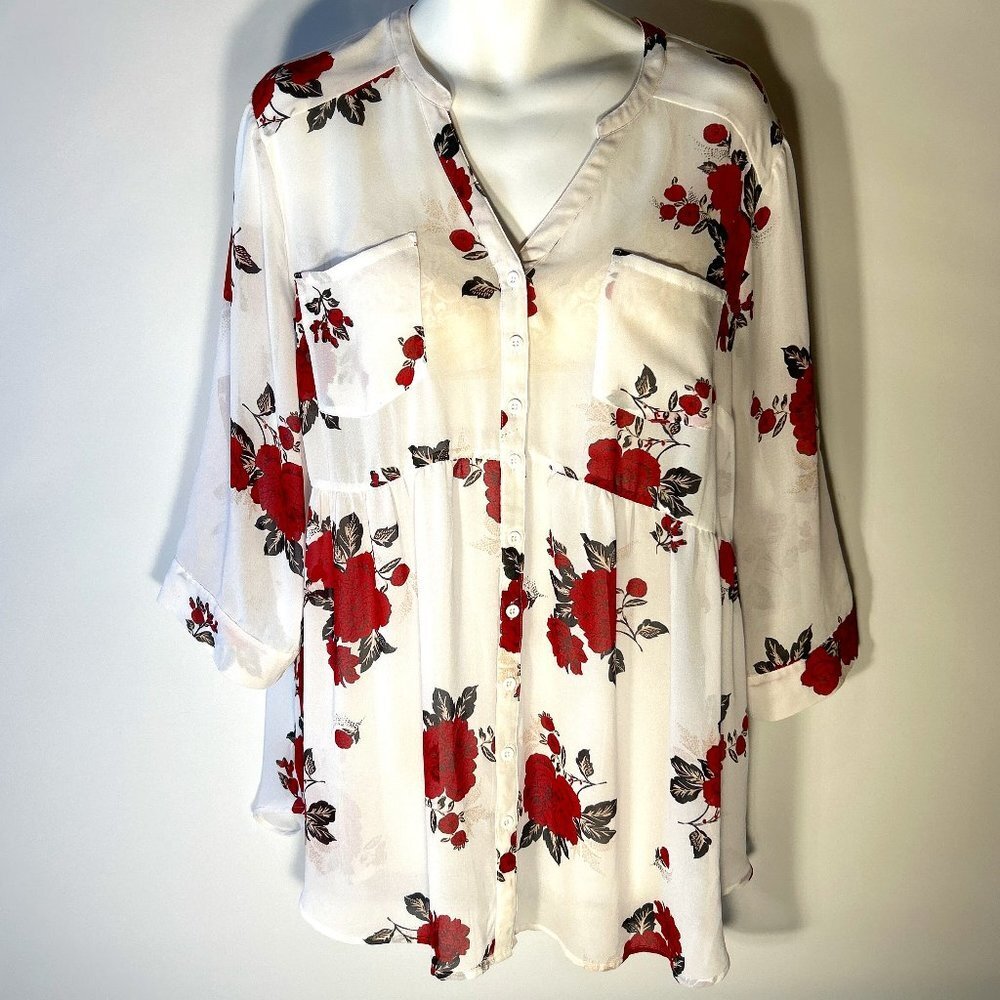 Torrid SZ 0/ L Babydoll Style Red Rose Tunic Top/Dress Coquette Cottage Boho